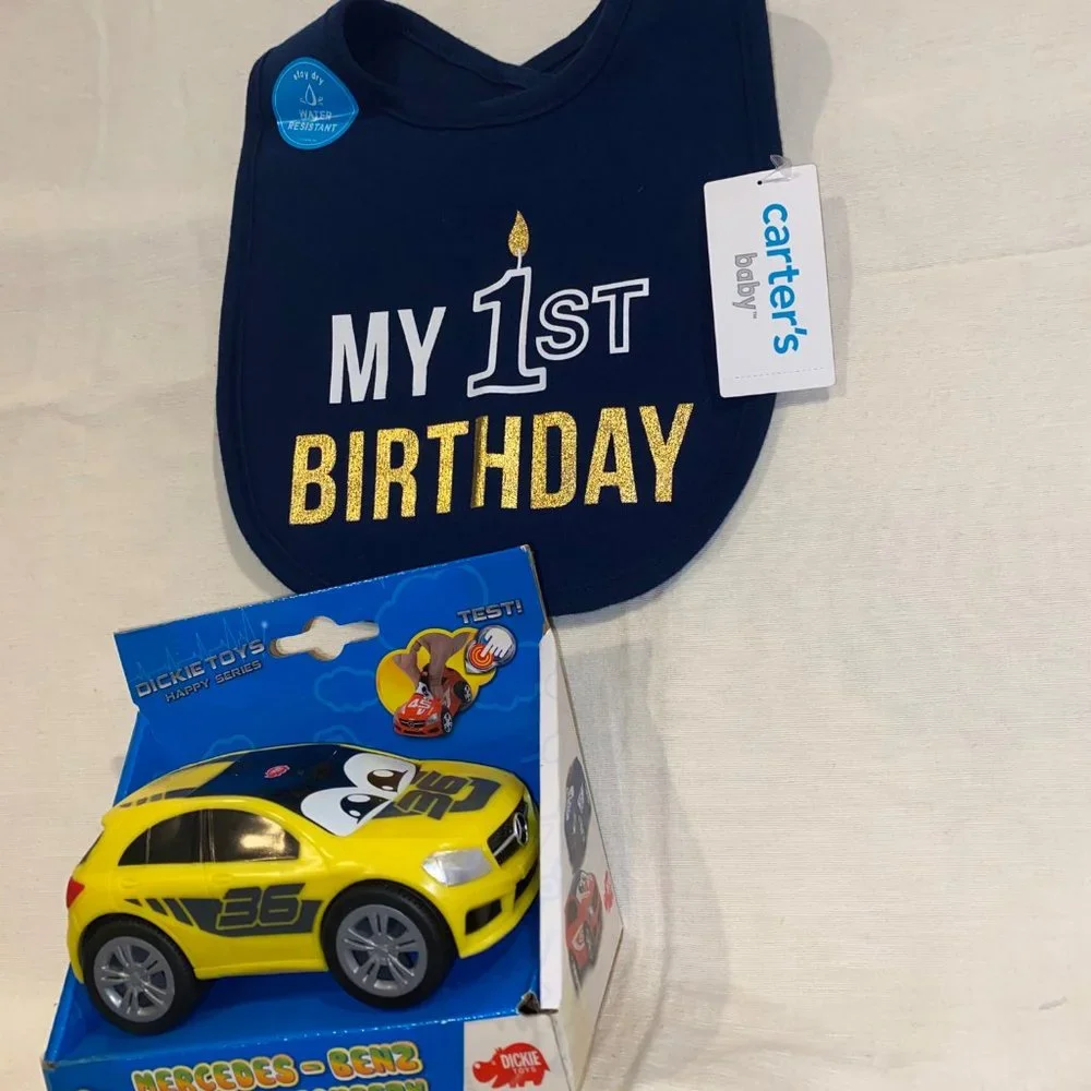 1st Birthday Bib & Mercedes Squeeze Car (2 Items)